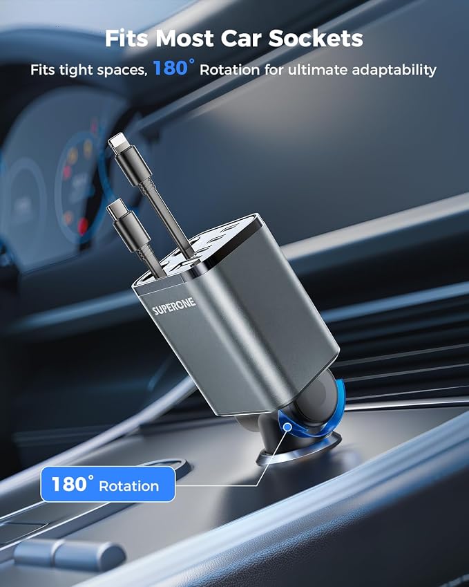 [Upgraded] 6 in 1 Retractable Car Charger, SUPERONE Smaller Fast Car Phone Charger 69W with Cord, USB C and iPhone Car Charger Adapter, Compatible iPhone 17/17 Pro Max/16/15/14/13/12/11, Sumsung