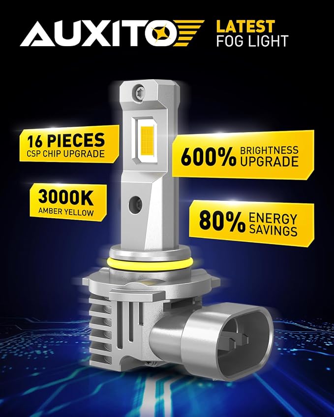 AUXITO H10 9140 9145 LED Fog Light Bulbs, 3000K Amber Yellow Light, 600% Super Brightness, Fanless Mini Size Fog Lights Replacement for Cars, Play and Plug (Pack of 2)