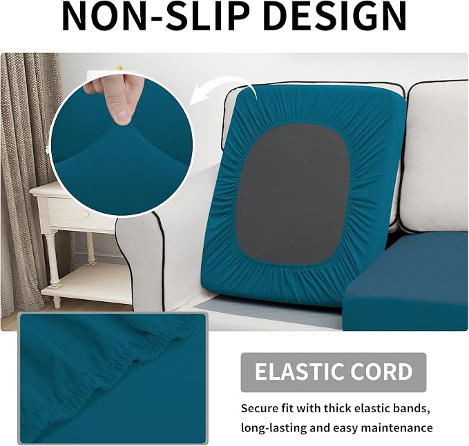 Easy-Going Waterproof Chair Cushion Cover, Non-Slip Leakproof Sofa Seat Cushion Slipcovers, Quilted and Stretch Furniture Protector for Dogs, Pets (1-Piece Chair Cushion, Peacock Blue)