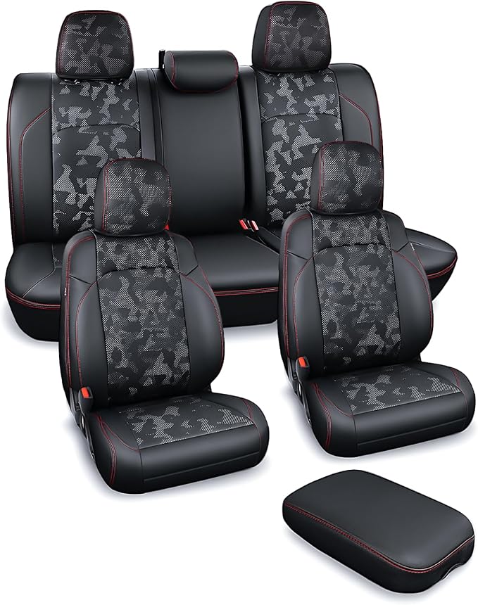 Carlimeki Leather Seat Covers Custom Fit for Tacoma Gen 3rd (2016-2023) | For Double & Crew Cab only - Fits SR, SR5, Limited, TRD Pro, TRD Sport, TRD Off-Road, Trail Special Edition - Fully Covered