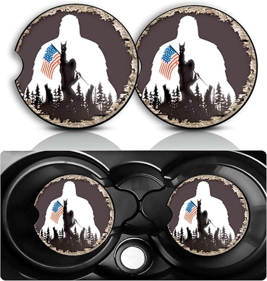 Bigfoot Car Cup Holder Coasters Set of 2,Fun Big Foot Car Accessories 2.75" Universal Size Anti Slip Rubber Mat Recessed Auto Insert Coasters Decor Sasquatch Gifts for Women Men Dad Grandpa
