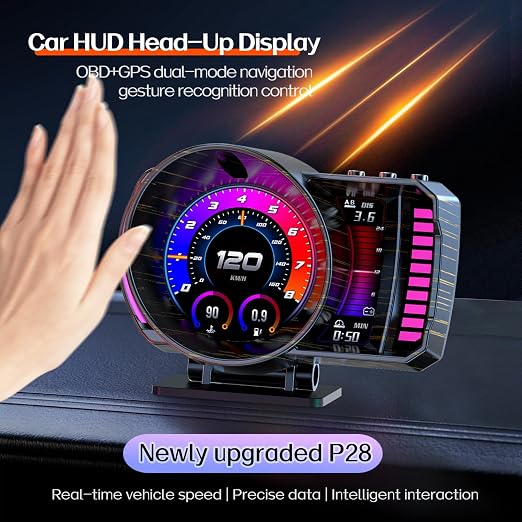 wiiyii obd2 Gauge Display,Heads up Display for Cars,Speedometer for Car with Gesture Recognition,Multiple Alarm Functions,Monitor Speed/Voltage/Water Temp/Turbo,Car HUD Heads up Display Plug & Play