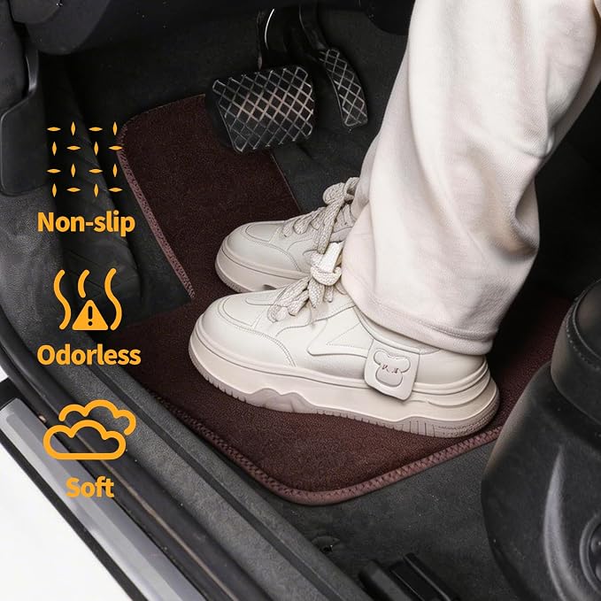 EKR All-Weather Universal Floor Mats,Thick Anti-Slip Car Carpet(Brown) | 0.5 inch Thick Anti-Slip Automotive Floor Mat with Driver Heel Pad Fit for SUV/Vans/Sedans/Trucks,Brown Carpet 4pcs Full set