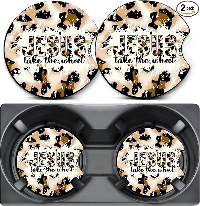2 Pack Religion Car Coasters for Cup Holders,Neoprene Anti Slip Mat | 2.75" Universal Size,Auto Rubber Drink Coasters Decor Car Accessories Interior Religion Gifts for Women Men