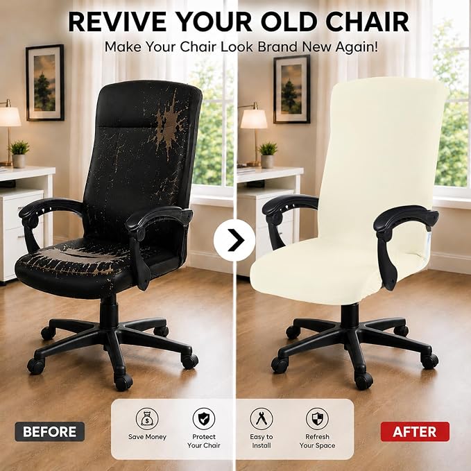 DIVA EN CAMINO DEC Universal Office Chair Cover with Zipper, Stretch Slipcover for Home Office Desk or Boss Chair, Cream