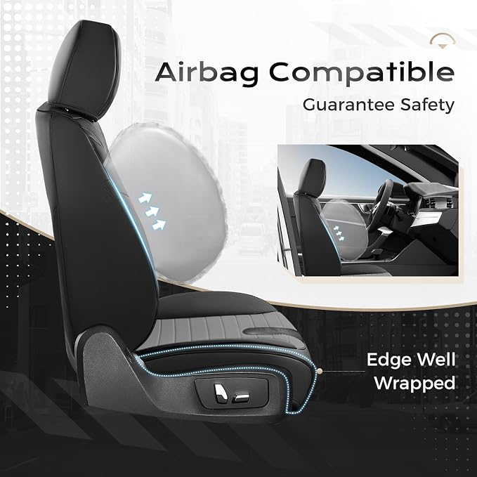 Coverado Car Seat Covers Full Set, 5 Pieces Waterproof Leather Seat Covers, Universal Fit for Cars SUVs Sedans,Black Gray