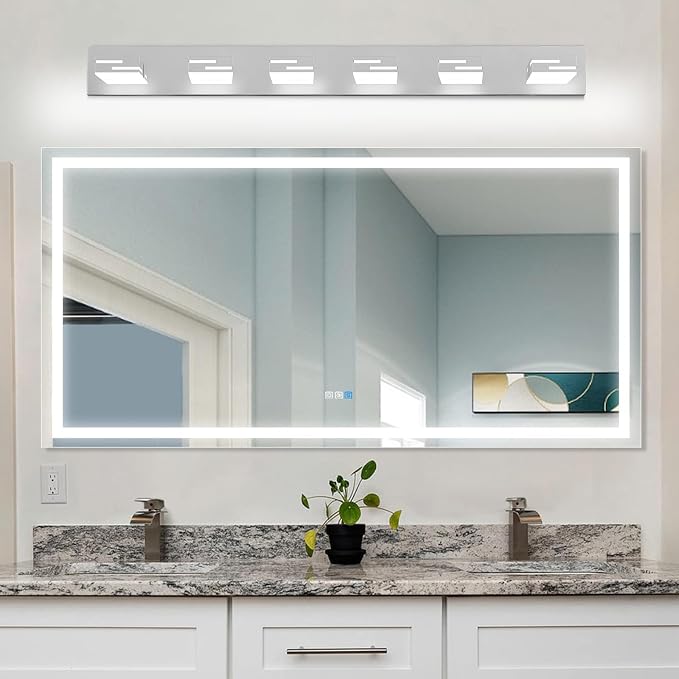 LED Modern Bathroom Vanity Light Fixtures, Dimmable Chrome Vanity Lights for Bathroom Lighting Fixtures Over Mirror, with 360° Rotatable Heads 6-Light 42-inch (Cool White 6000K)