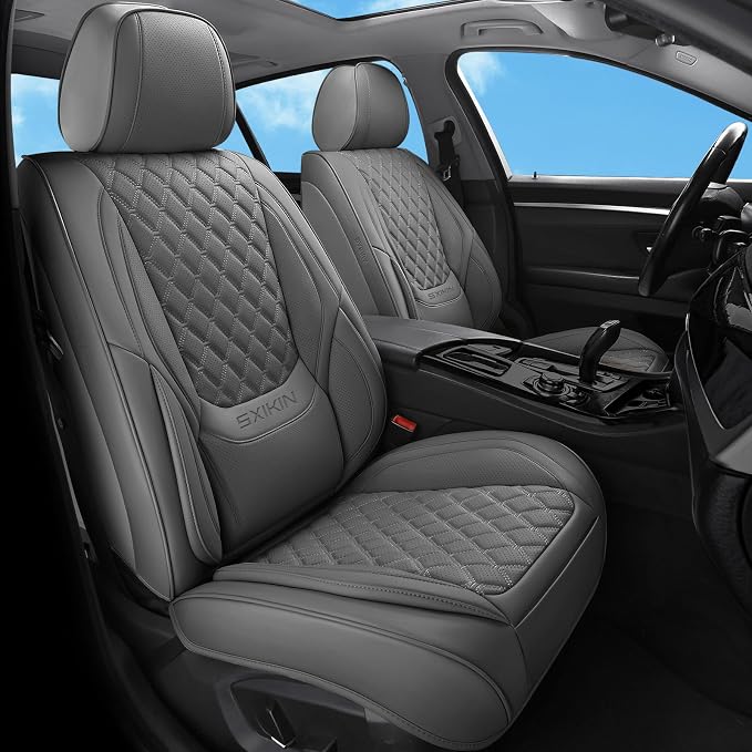Car Seat Covers,Grey Leather Front Seat Covers for Cars,Front Driver Seat Covers,Waterproof Car Seat Cushion Protectors,Universal Fit for Most Cars SUV Trucks(Gray, Front Seats)