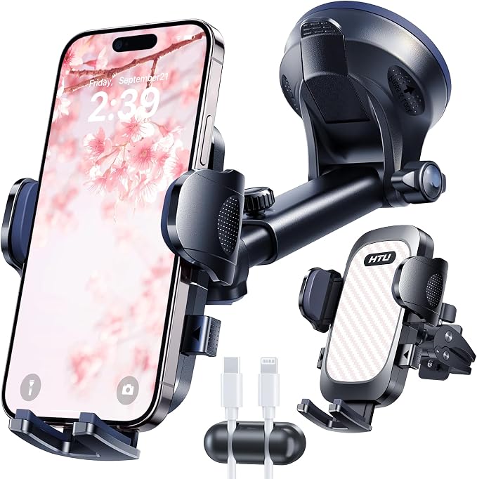 HTU 2026 Ultimate Best【True Military-Grade & Safety Cert】 Car Phone Holder | 【Upgraded 360 Rotation & 100LBS Strongest Suction】5-in-1 Truck Windshield Dashboard Vent Mount Stand for iPhone Android, Pink