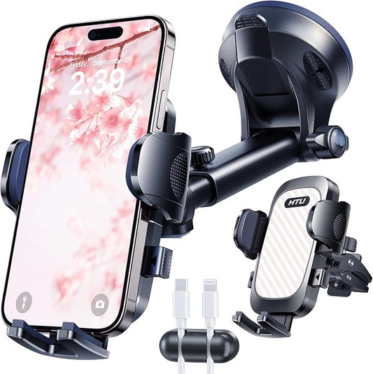 HTU 2026 Ultimate Best【True Military-Grade & Safety Cert】 Car Phone Holder | 【Upgraded 360 Rotation & 100LBS Strongest Suction】5-in-1 Truck Windshield Dashboard Vent Mount Stand for iPhone Android, Pink
