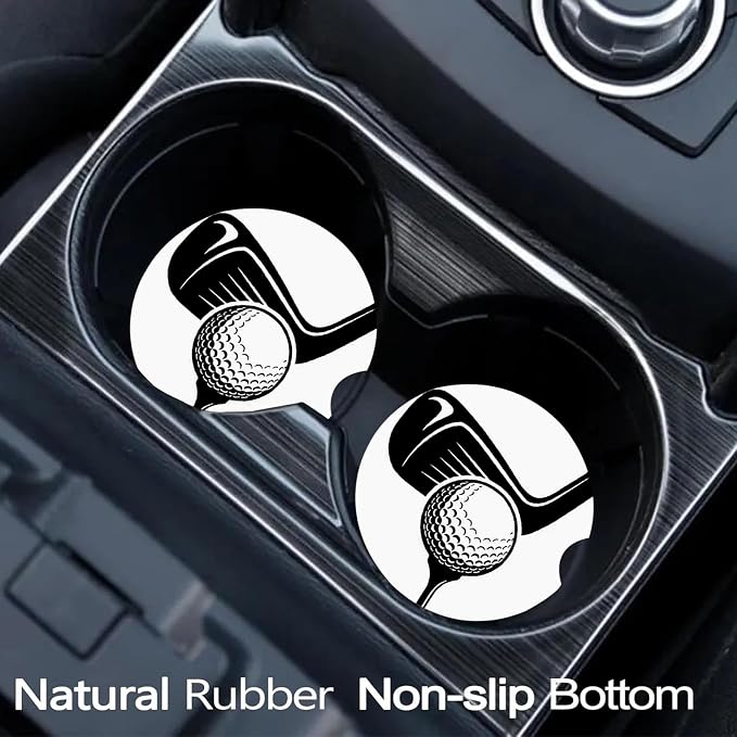 2 Pack Golf Car Cup Holder Coasters Universal Neoprene Coasters | 2.75" Universal Size Anti Slip Rubber Mat, Auto Cup Holder Accessories for SUV Truck, Golf Lovers Gifts for Women Men Mom