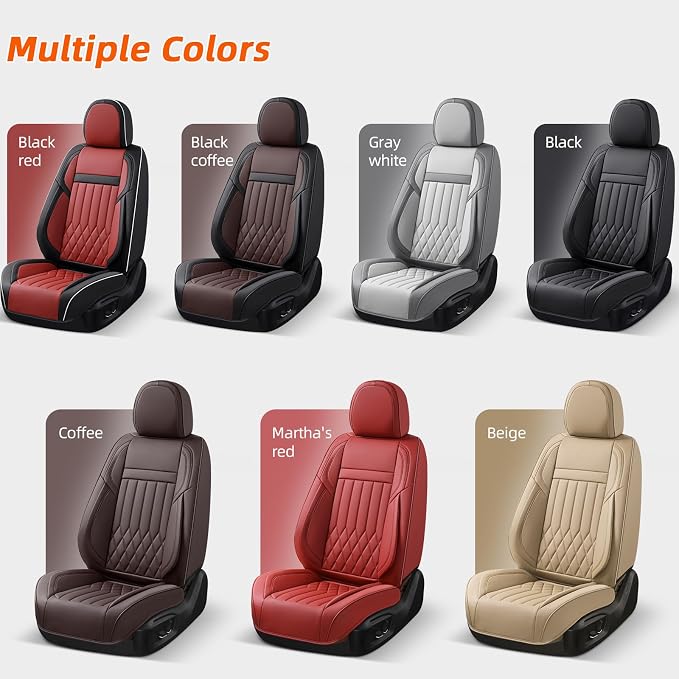 5-Seater Waterproof and Breathable Nappa Leather Car Seat Covers Full Set, Fit for Front and Rear Seats of Cars, Compatible with Airbags, Car Seat Protector Covers for Most Cars - Black Red