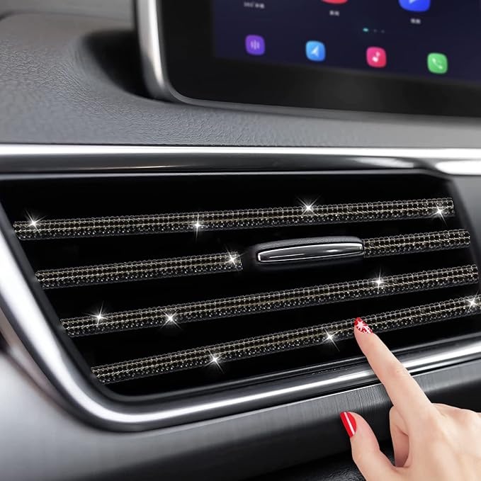 Rhinestone Car Vent Outlet Trim,10Pcs Bling Air Vent Decoration Strip Black | Luxury Bling Car Accessories for Women Girls, Shiny Crystal Rhinestone Strip, Decorate Auto Air Conditioner Vent Outlet