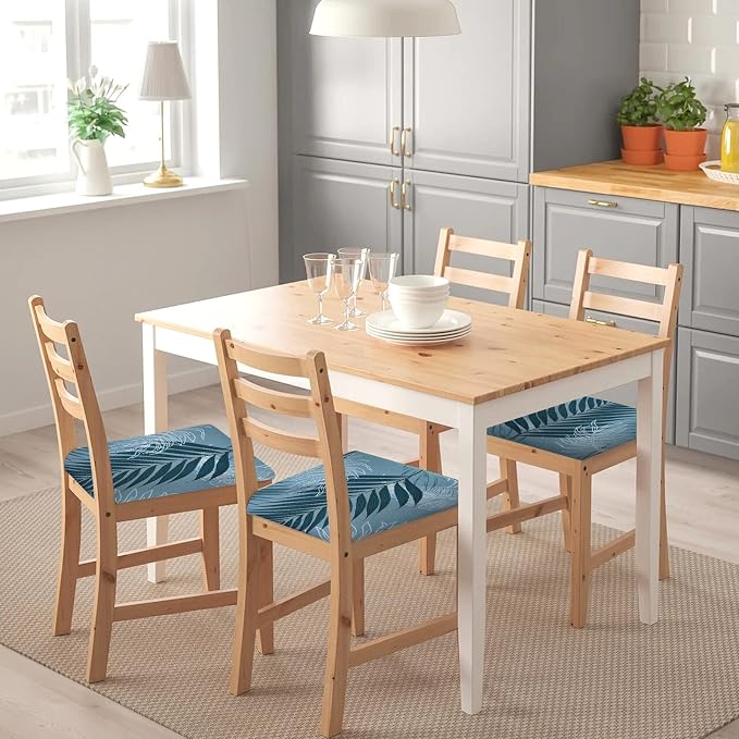 SearchI Seat Covers for Dining Room Chairs Stretch Printed Chair Seat Covers Set of 4, Removable Washable Upholstered Chair Seat Protector Cushion Slipcovers for Kitchen, Office(Summer Pattern)