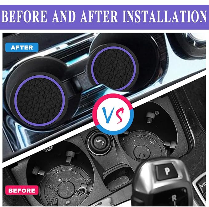 4PCS Car Cup Holder Coasters, Dustproof Automotive Interior Accessories Mat,2.75 Inch Non-Slip Insert Water Bottle Holder Pads, Universal for Vehicles, Trucks, RVs and More (Purple)