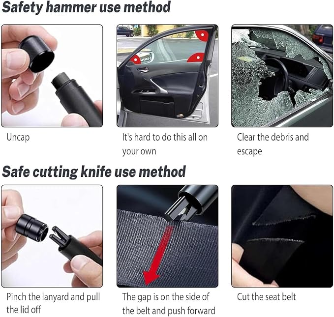 3 Packs SafeHammer Window Breaker Seatbelt Cutter, 2026 Upgraded Safe Hammer Glass Breaker Under Water, Car Emergency 2-in-1 Escape Tool with Base