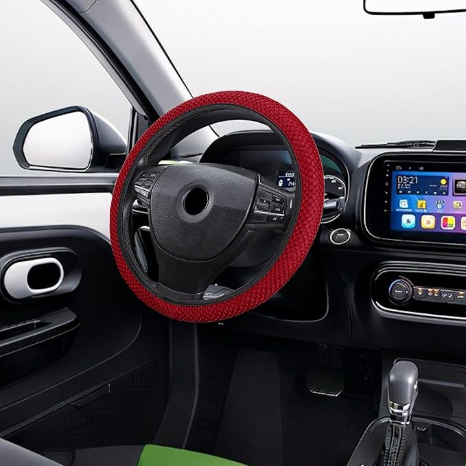 HAOBO Elastic Stretch Steering Wheel Cover, 15 Inch Automotive Steering Wheel Cover, Comfy Breathable Stretch Steering Wheel Protector, Ice-Silk Cloth Polyester Steering Wheel Cover for Men Women