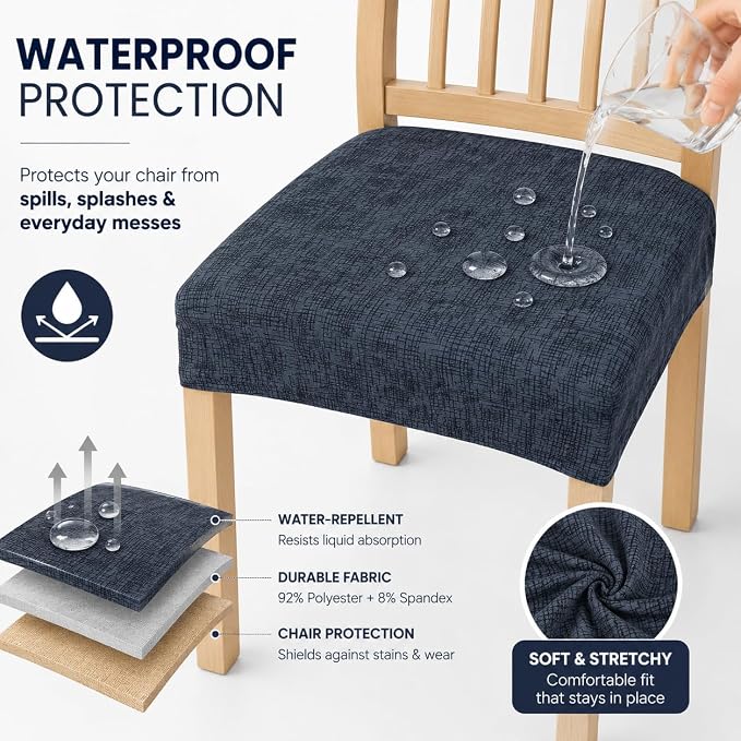 NILUOH Waterproof Seat Covers for Dining Room Chairs Set of 4, Stretch Printed Chair Seat Slipcovers Dining Chair Cover Removable Washable Chair Protctor Cover, Rear Covers