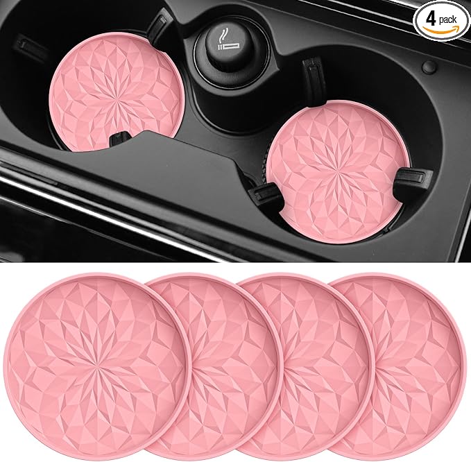 ME.FAN Car Coasters for Cup Holders [4 Pack] - 2.75In Silicone Auto Mug Mats - Universal Non-Slip Recessed Car Interior AccessoriesPink
