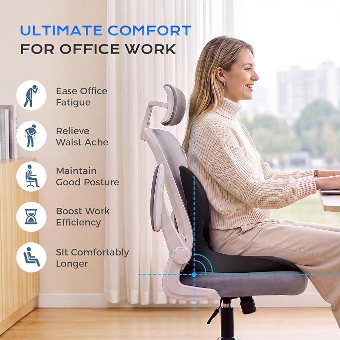 Coverado Car Seat Cushion and Lumbar Support Pillow One Piece, Memory Foam Ergonomic Back Support Driving Seat Cushion for Back Pain, Non-Slip Washable Cushion for Car, Driver, Office