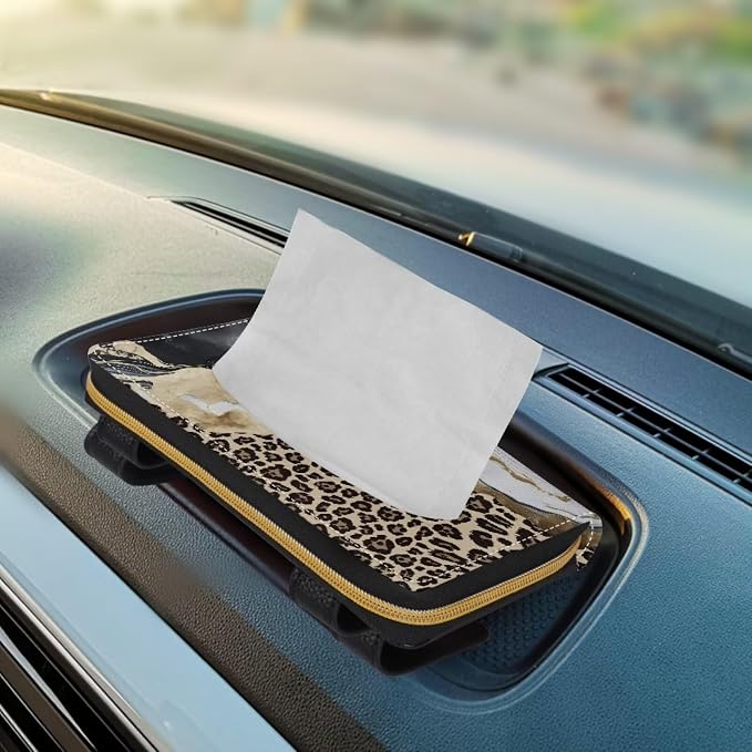 Leopard Marble Car Standard Tissue Holder Rectangular Sun Visor Napkin, Mask Dispenser Car Interior Accessories Sturdy Mask Holder