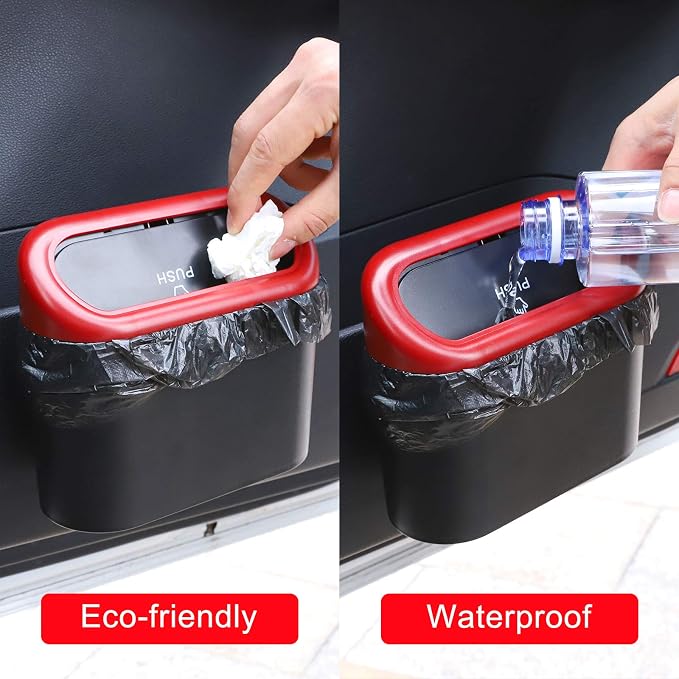 Accmor Car Trash Can with Lid, Mini Vehicle Dustbin Garbage Organizer Bin Holder, Portable Hanging Wastebasket Container for Auto, Home, Office (Red)