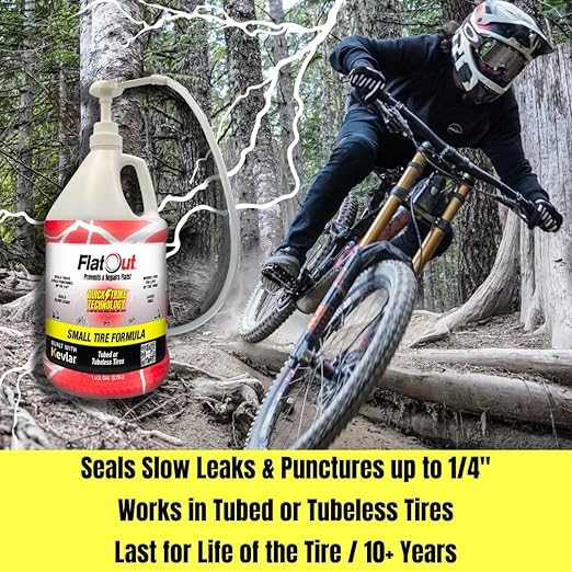 QuickStrike Tire Sealant - Small Tire/Bicycle Formula - NEW Formula - Prevents Flat Tires - Seals Leaks - Contains Kevlar - Tubeless Tire Sealant - 1 Gallon + Tool