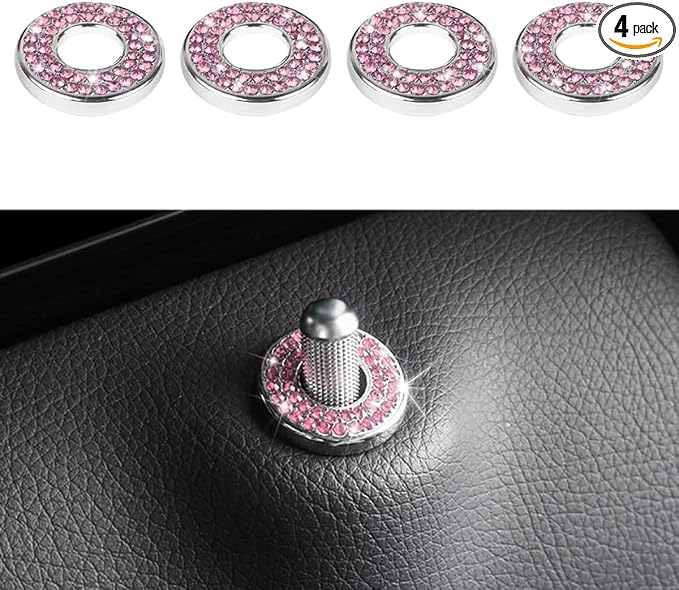 JOYCOURT 4Pack Bling Car Inner Door Lock Pull Stickers, Pink | Rhinestone Bling Car Pull Rod Bolt Decoration Cover Interior Car Accessories, for Mercedes-Benz A/B/C/E Class GLC GLA GLK GLA