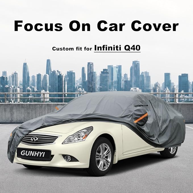 GUNHYI Premium Car Cover Custom Fit Infiniti Q40, 16 Layers Heavy Duty Car Cover Waterproof All Weather with Zipper Door for Sun Rain Snow Dust Uv Protection