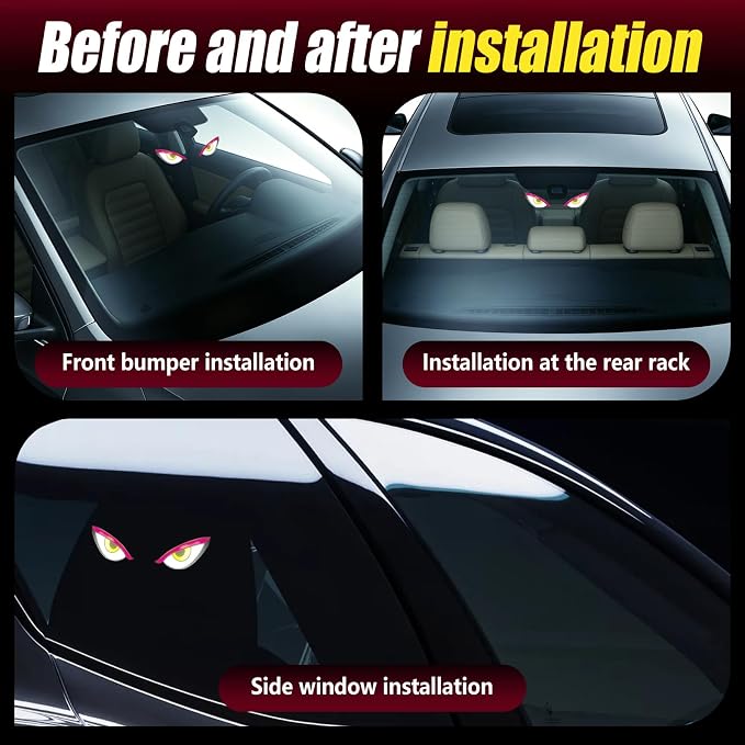 Solar Demon Eye LED Car Wireless Window Light, 3Pack LED Wireless Ambient Lamp with 6 Lighting Modes,Flicker Signal Warning Light RGB Led Light Kit for Cars, SUVs, Trucks, Vans