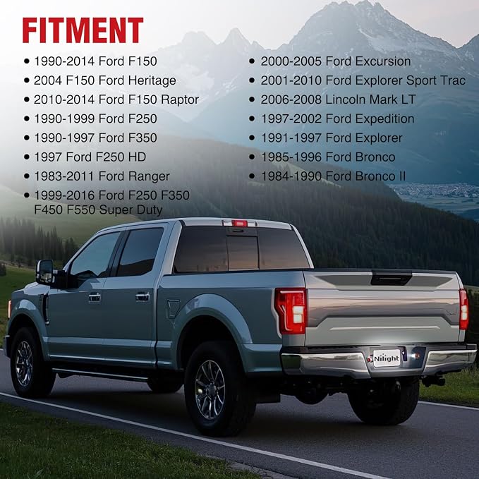 Nilight License Plate Lights Compatible with 1990-2003 2004 2005-2008 2009 2010 2011 2012 2013 2014 Ford F150 1999-2016 F250 F350 F450 F550 Super Duty with Red OLED Neon Tube 6000K White 2PCS Pack