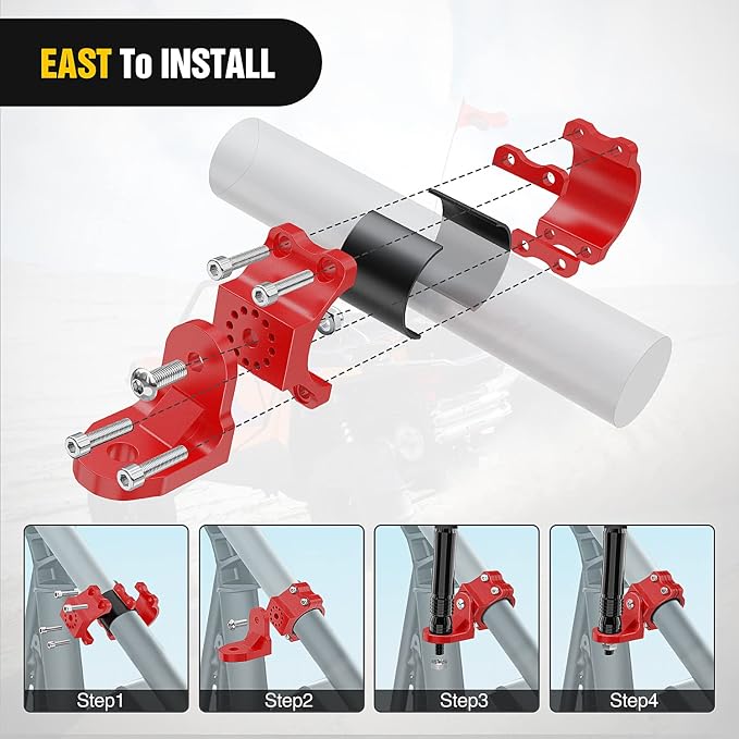 Nilight UTV Flag Antenna Mount Whip Light Mounting Bracket Red Adjustable Heavy Duty for 1.5" to 1.75" and 1.75" to 2" for Polaris RZR Ranger Can Am Maverick X3 Talon