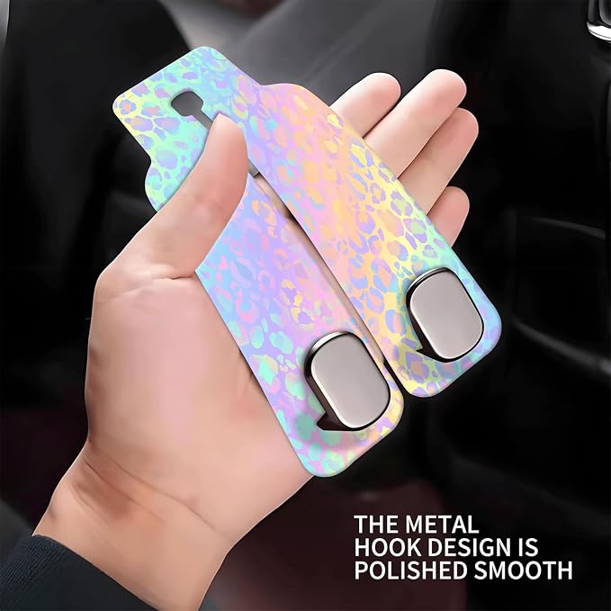 Car Seat Headrest Hook, Universal Leather Cute Hanger Holder Hook, Storage Organizer Interior Accessories for Purse Bags Handbag Colorful Cute Leopard