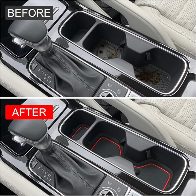 Cup Holder Coaster for Kia Telluride Accessories 2020-2022 2023 2024 2025 | 3D Silicone Cup Holder Insert Mat, Non-slip Center Console Pad, Telluride Interior Accessories Decoration, Red Trim, 6pcs Kit