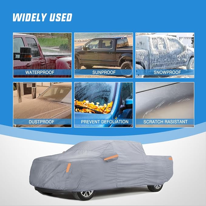 Nilight Car Cover Waterproof All Weather for Truck, Heavy Duty Outdoor Rain Sun UV Protection With Zipper Cotton, Extra Thick, Universal Fit (Up to 210", Max Cab Length 126")