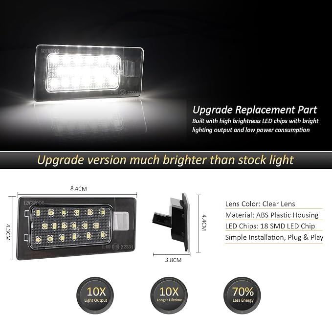D-Lumina LED License Plate Lights Tag Lamp Assembly for 2011-2018 Elan‘tra, 2018-2020 Accent, 2009-2018 Kia Forte, Powered by 18-SMD 6000K White LED Tag Light, Pack of 2