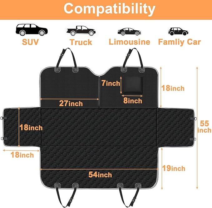 Mancro Dog Car Seat Cover for Back Seat, Waterproof Dog Hammock for Car | 600D Heavy Duty, Scratch-Resistant Back Seat Pet Cover for Dogs with PVE Nonslip Underside, Fits for Sedan, Trucks and SUVs