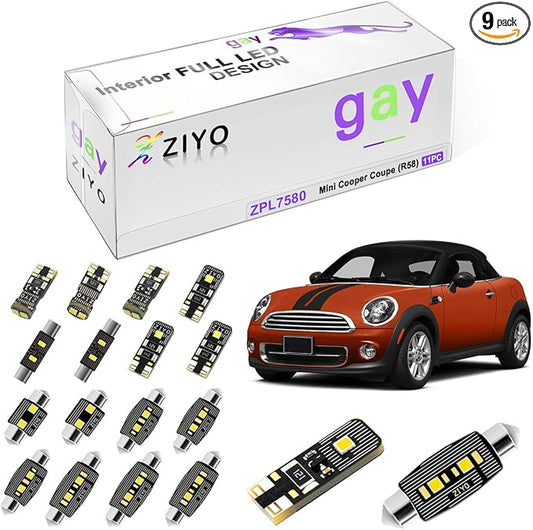 ZIYO LED Interior Light Kit for Mini Cooper Coupe R58 2011-2016 Dome Light Bulbs Replacement Package, 6000K Xenon White LED Lights Accessories Upgrade Error Free (11 Bulbs)