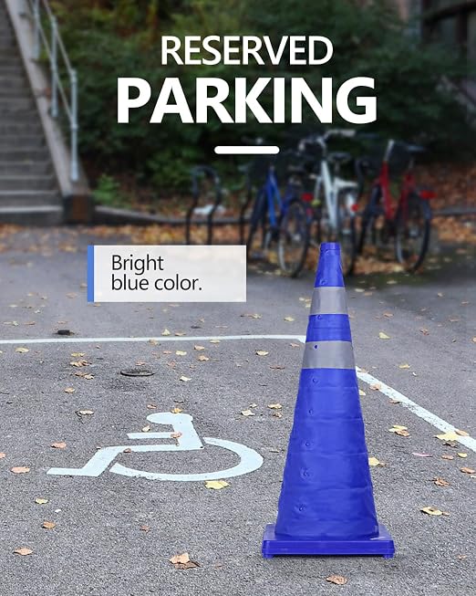 BATTIFE [4 Pack] 28 Inch Collapsible Traffic Safety Cones, Multi Purpose Pop-up Cones and Reflective Collar, for Road Parking, Driving Practice (Blue)
