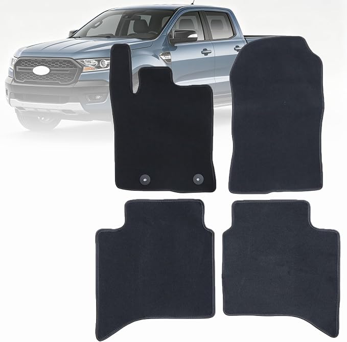 GXARTS Car Waterproof Floor Mats Carpet Full Set Compatible with Ford Ranger 2024 2025 | All-Weather Protect, Black Velour Automobile Floor Liner Accessories