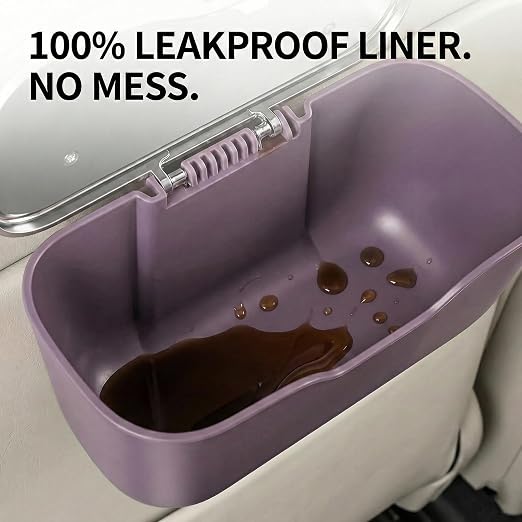 Hanging Car Trash Can, Leakproof Garbage Bin with Lid, Purple | ABS Construction, Clip-On Door/Back Seat Pocket Mount, Waterproof Liner, Push-Top Opening, For Suvs, Trucks, Sedans, Vans