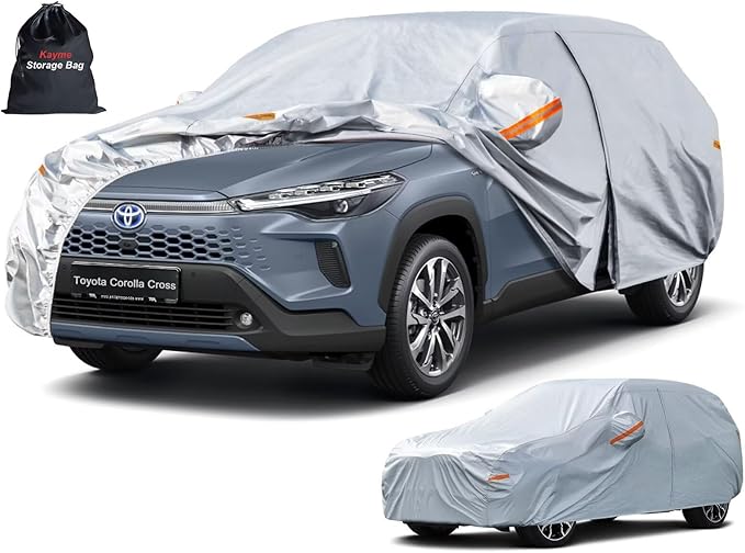 Kayme 6 Layers SUV Car Cover Custom Fit for Toyota Corolla Cross (2020-2026), Waterproof All Weather for Automobiles,Rain Sun UV Protection.Silver