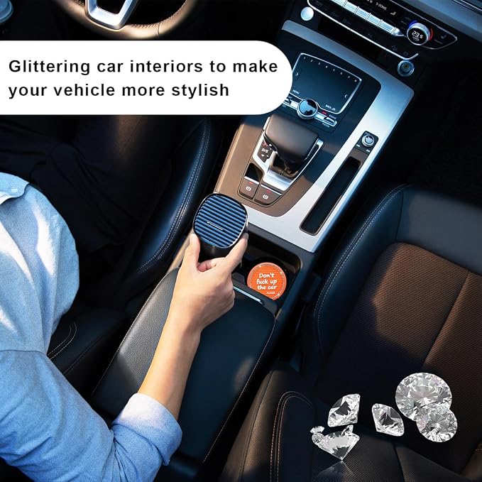Ohleats Bling Car Cup Coaster, 2.75 Inch Non-Slip Don't Fuck Up My Car Please Cup Holder Insert Coaster, Crystal Rhinestone Auto Drink Cup Mat, Universal Car Accessories (Orange-4PCS)