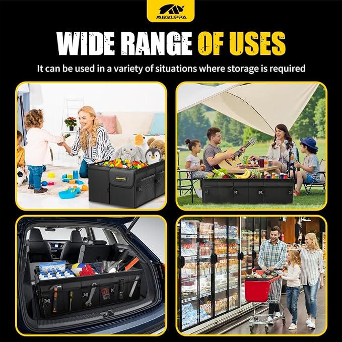 MIKKUPPA Car Trunk Organizer - 95L Collapsible Trunk Organizer with Lid, Sturdy Car Storage for SUV Auto Truck Van with Adjustable Straps and Non Slip Bottom (Black, XX-Large)