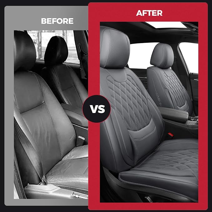 FREESOO Front Car Seat Covers - Luxury Breathable Waterproof Faux Leather Car Seat Cushion Protectors with Lumbar Support, Universal Fit for Most 5 Seats Vehicles, Sedans, Hatchbacks, and Trucks, Gray