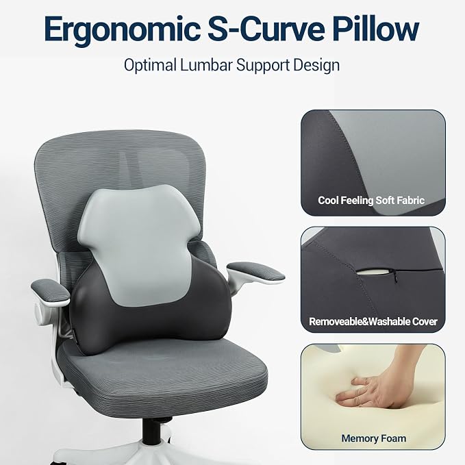 Season Guard Back Support Pillow, Lumbar Pain Relief Cushion for Office/Car | Ergonomic Design, 60D Memory Foam, Cooling Cover, Support Full Spine, Fits Chairs & Cars, Relieve Back Pain, Improves Posture