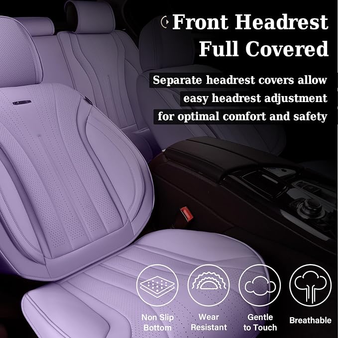 Coverado Seat Covers Full Set, Waterproof Car Seat Covers, Leather Seat Cover for Cars, Front and Back Car Seat Protector, Universal Car Seat Cushions Automotive Accessories Fit for Most Cars, Purple