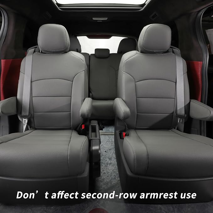 coverdream Sienna Leather Car Seat Covers Custom Fit for 2011-2020 Toyota Sienna SE,LE,XLE,SE Premium,XLE Premium,8-Seater,Airbag Compatible,Luxury Waterproof Auto Seat Protector(Full Set,Gray)