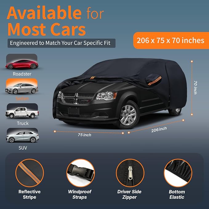 Hatchback Cover Outdoor Car Covers(Length up to 206 inch) Universal Fit for VW Golf,Honda Fit Honda Odyssey,Toyota Prius Sienna,Dodge Caravan,Lancer,Volvo V40 V60 etc Size H2(See Size Chart)