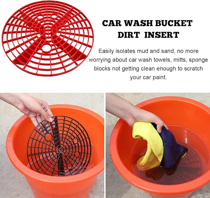 Yourkar 2 PCS Car Wash Bucket Inserts, Plastic Vehicle Wash Bucket Insert Detail Grit Trap, Auto Wash Dirt Collectors Fits 12 Inch Diameter Bucket, Universal Car Accessories (Red)